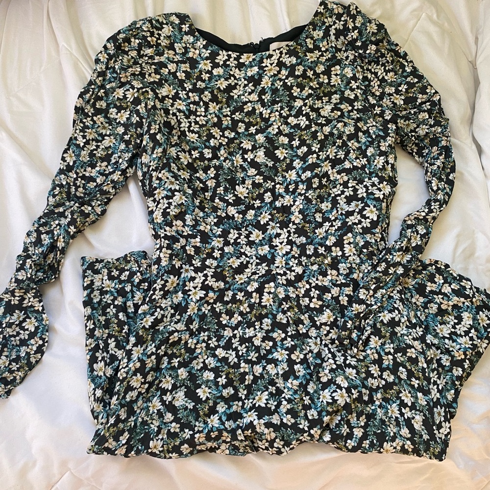 LOFT Floral Dress - Black, White, Blue